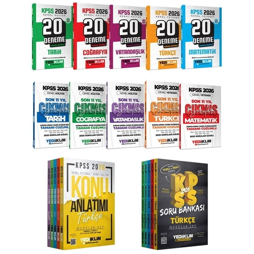 Yediiklim 2026 KPSS Genel Yetenek Genel K�lt�r Mod�ler Konu Anlat�m� + Soru Bankas� + 100 Deneme + ��km�� Sorular 12 li Set Yediiklim Yay�nlar�