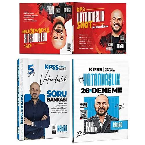 Retro 2026 KPSS Vatanda�l�k SHOT �lk ��ren-Tekrar Kitab� + Soru Bankas� + 26 Deneme 3 l� Set - �smail Ery�lmaz Retro Yay�nc�l�k