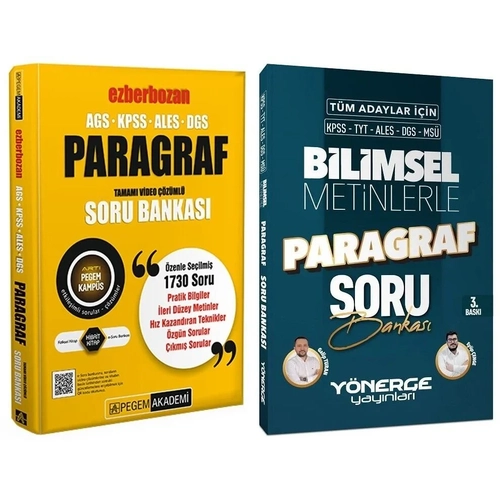 Pegem + Y�nerge 2026 KPSS MEB-AGS ALES DGS Ezberbozan + Bilimsel Metinlerle Paragraf Soru Bankas� 2 li Set Pegem Akademi + Y�nerge Yay�nlar�