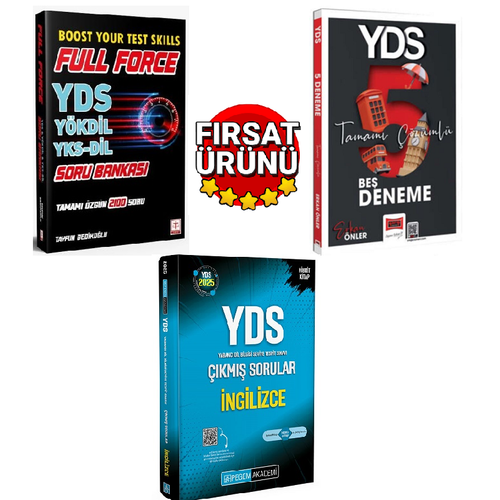 Pegem Yaynlar YDS ngilizce km Sorular+Tercih Yaynlar YDS Full Force ngilizce Soru Bankas+Yarg Yaynlar YDS 5 Deneme Tamam zml Seti(3Kitap)