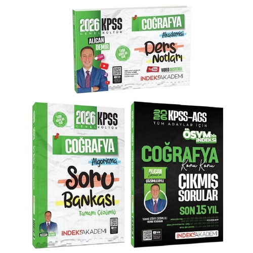 �ndeks Akademi 2026 KPSS Co�rafya Video Ders Notlar� + Soru Bankas� + ��km�� Sorular 3 l� Set - Alican Demir �ndeks Akademi Yay�nc�l�k