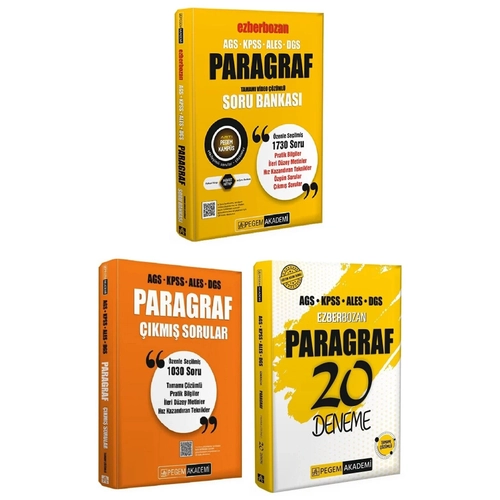 Pegem 2026 KPSS MEB-AGS ALES DGS Paragraf Ezberbozan Soru Bankas� + ��km�� Sorular + 20 Deneme 3 l� Set Pegem Akademi Yay�nlar�