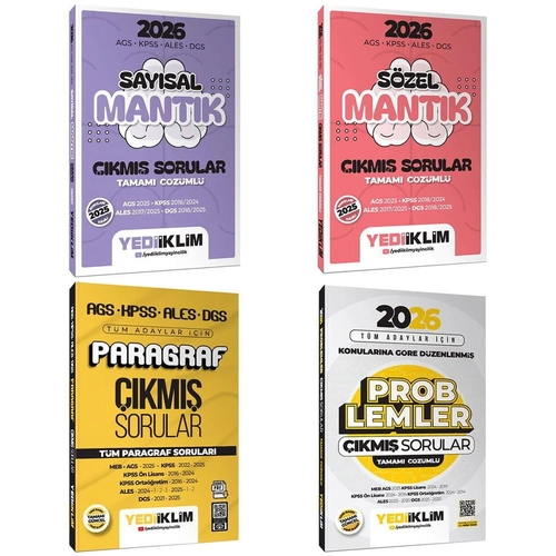 Yediiklim 2026 KPSS MEB-AGS ALES DGS Paragraf + Problemler + S�zel + Say�sal Mant�k ��km�� Sorular 4 l� Set Yediiklim Yay�nlar�