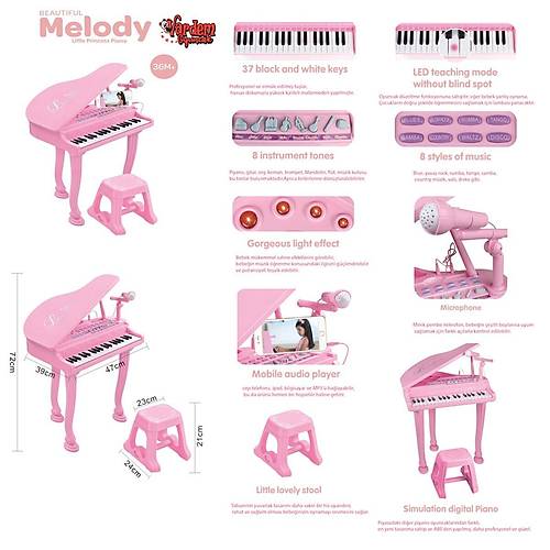 BAO-1403-0213 P�NK 37 TU� B�Y�K PEMBE P�YANO MP3 VE M�KROFONLU