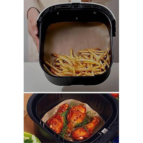 100 Adet Air Fryer Piirme Kad Tek Kullanmlk Ya Su Geirmez Yapmaz Deliksiz Dz Kare Model