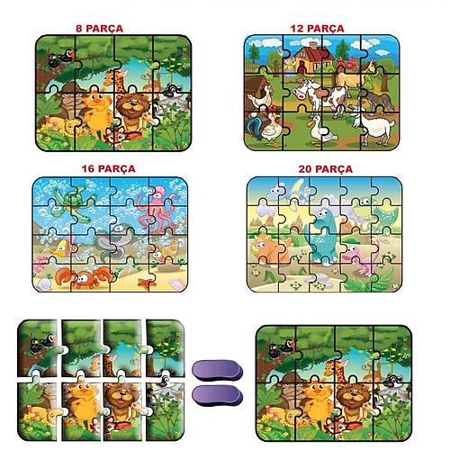 1481 D�yToy S�per Renkli 4'l� Puzzle - Hayvanlar / 8+12+16+24 Par�a Puzzle