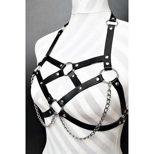 Siyah Deri Fantezi Zincirli Harness Styen 2110