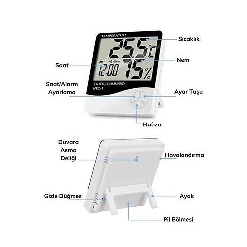 BUFFER Bebek Odas Masast Dijital Termometre Nem ler Higrometre Saat