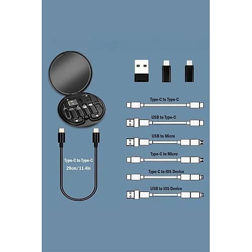 BUFFER 60w Destekli Kablo Kutusu Seyahat Kablo Seti 5'i 1 arada USB Type-C arj Kablosu Seti