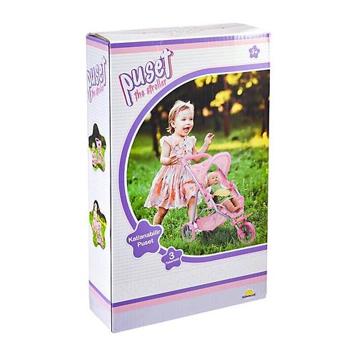 9326C �ilek Desenli, 3 Tekerlekli ve Tenteli Oyuncak Puset -Sunman