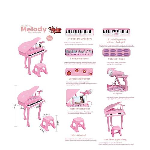 BAO-1403 0213  Mikrofonlu 37 Tu�lu Mp3 �alar B�y�k Pembe Piyano