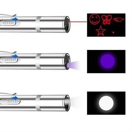 BUFFER Usb le arj Edilebilen 3In 1 Krmz Ik +Beyaz Led Meale Ik + Uv El Feneri Kedi Lazeri