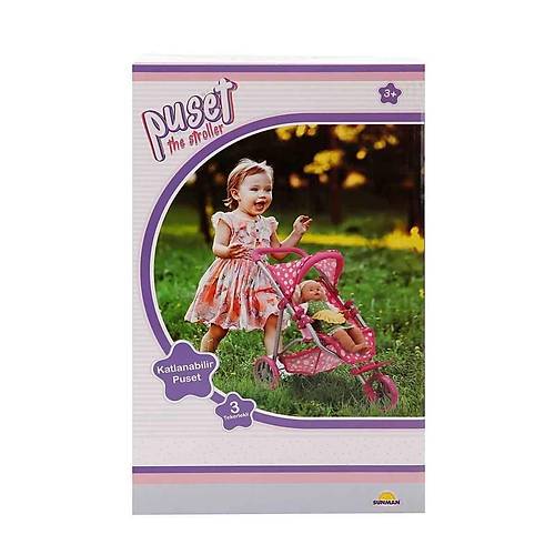 0663 Puantiye Desenli, 3 Tekerlekli ve Tenteli Oyuncak Puset - Sunman