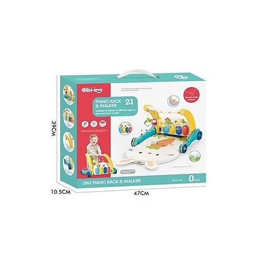 BIB6015 -Vardem Piyanolu 2 in 1 Bebek Y�r�teci ve Tav�an Desenli Mavi Oyun Hal�s�