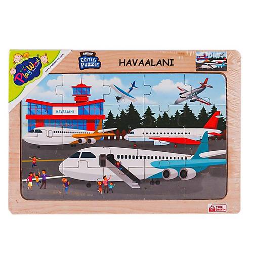 ONY-233-234-235-236 Ah�ap E�itici Puzzle Havaalan� -Ony�l Oyuncak