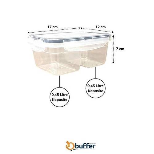 BUFFER 2 Blmeli 0,45+0,45 Litre Kilitli Kapakl Erzak Saklama Kab LC-524