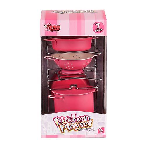 ATF-683G-6 Rafl� Pembe Emaye Tencere Tava Seti 7 Par�a -Vardem