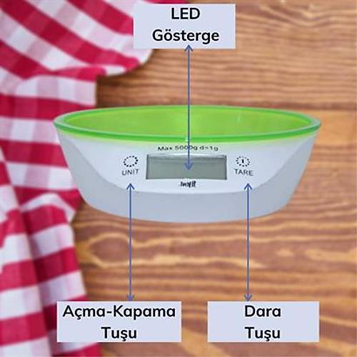 Buffer TF 1003 Hazneli Lcd Ekran Hassas lm Sensrl 5 Kg Kapasite Dijital Mutfak Terazisi Tarts