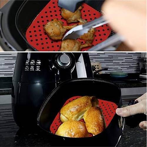 BUFFER Renkli Isya Dayankl Ykanlabilir Silikon Frn Ve Airfryer Kare Piirme Mat 21,5 Cm