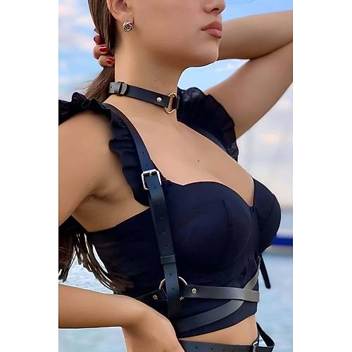 Deri Choker ve Kemer Harness Takm - APFT632