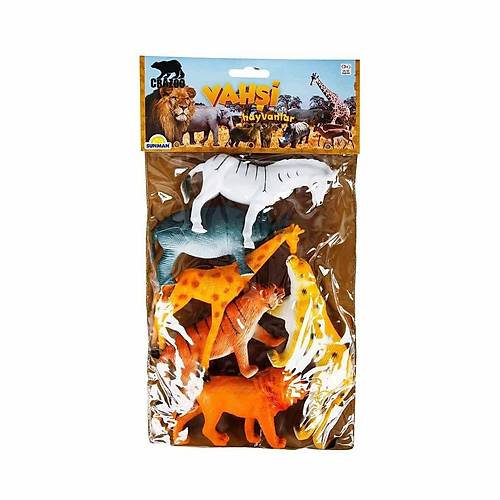 0715 Vah�i Hayvanlar Po�etli 6'l� Hayvan Oyun Seti -Sunman