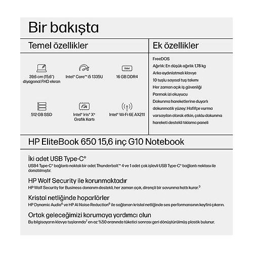 HP EB650G10 i5-1335U 15 16GB/512 Dos