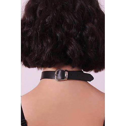 Aksesuarl Siyah Deri Choker Boyunluk 1081