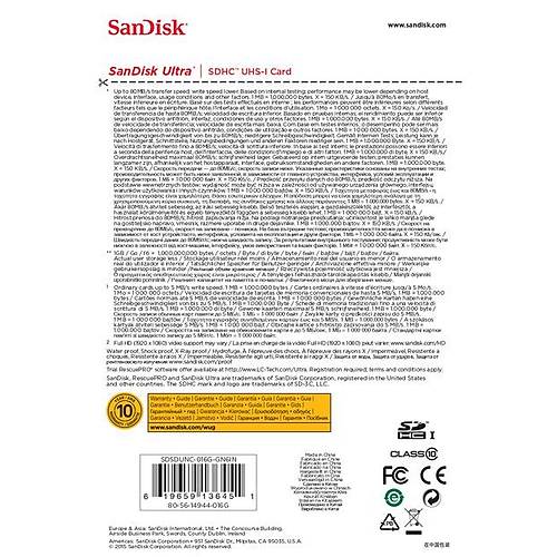 SanDisk Ultra SDHC 16GB 80MB/s Class 10 UHS-I