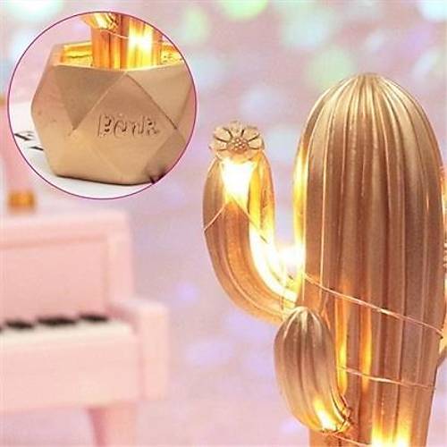 BUFFER Led Ikl Sevimli Kakts Dekoratif Masa Lambas Mini Biblo Gece Lambas-GOLD