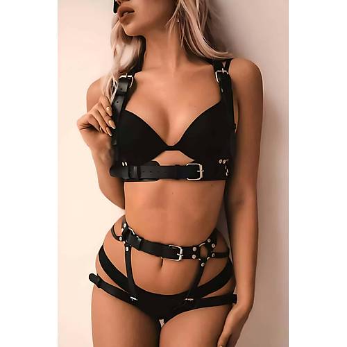 Fantazi Gs ve A Ak Popadan Saran Deri Harness Takm - APFT1012