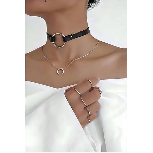 Halka Detayl k Deri Choker - APFT35