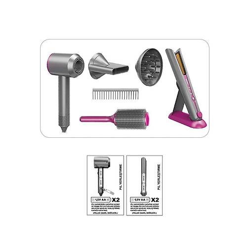 HUA-1019 Sesli ve I��kl� 2IN1 L�ks Sa� �ekillendirici Set -Vardem Oyuncak