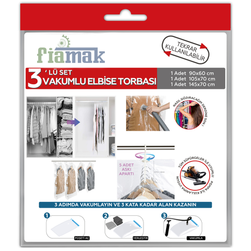 Elbise Torbas - Vakumlu Hur Torbas - Pratik,Yer Kaplamaz - 3'l Set