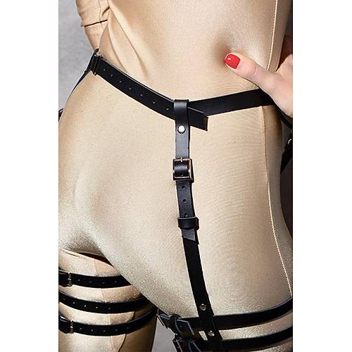 Siyah Seksi Fantazi Harness Deri Jartiyer 1036