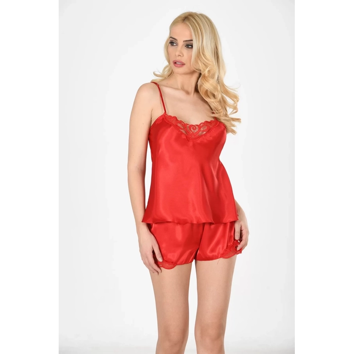 Krmz Saten Babydoll ortlu Takm - 282