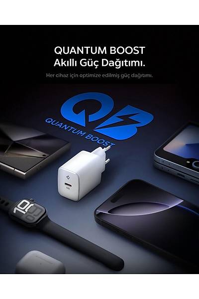 Spigen 20W USB-C Mini H�zl� �arj Alet / Is� D���r�c� GaN Destekli Ak�m Korumal� G�� Adapt�r� ACH087019 Beyaz