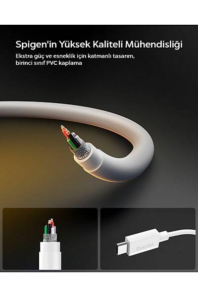 Spigen Essential 1M USB-C to USB-C 60W Kablo ACA08717 Beyaz