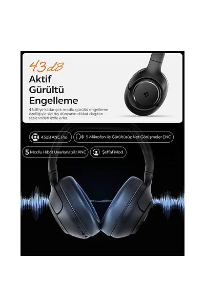 Spigen Audio SA-HP P10 Anc Kablosuz Kulakst Kulaklk Siyah ASD09691