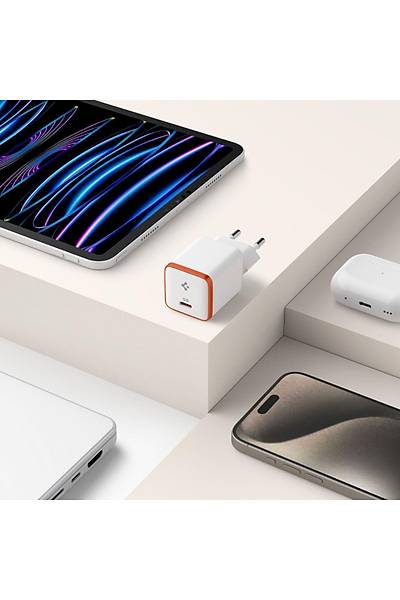 Spigen 30W USB-C Mini Hzl arj Aleti Samsung PPS GaN Destekli Akm Korumal G Adaptr Type-C White