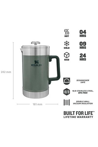 Stanley Klasik French Press Termos, Ye�il (Hammertone Green), 1.4 L - 6939236418225