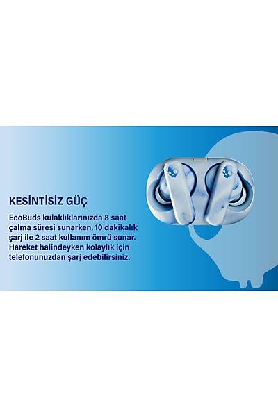 Skullcandy Ecobuds Tws Kablosuz Kulak i Kulaklk Glacier Mavi S2EOW-Q764
