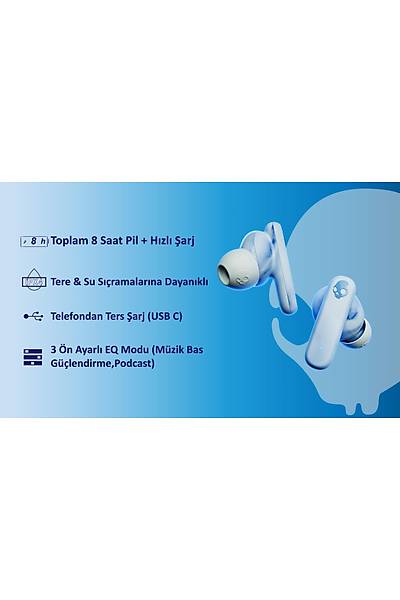 Skullcandy Ecobuds Tws Kablosuz Kulak i Kulaklk Glacier Mavi S2EOW-Q764