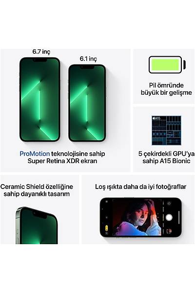Apple iPhone 13 Pro Max 128 GB Alpine Green MNCY3TU/A (Apple TR Garantili)