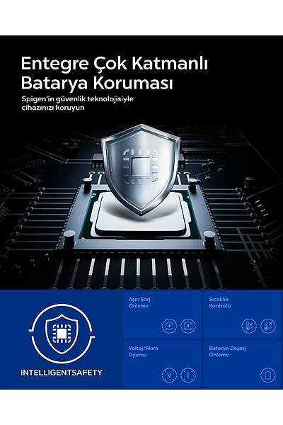 Spigen Essential 30000 mAh 30W USB-C + USB-A Giri� / ��k�� H�zl� �arj 3 Portlu Powerbank Siyah ABA09435