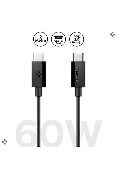 Spigen Essential 2M USB-C to USB-C 60W Kablo ACA08720 Siyah