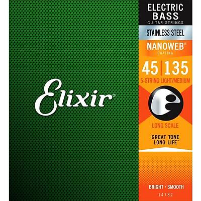 Elixir 14782 Stainless Steel Nanoweb Coated Light Medium 5 Telli Bas Gitar Teli (045-135)