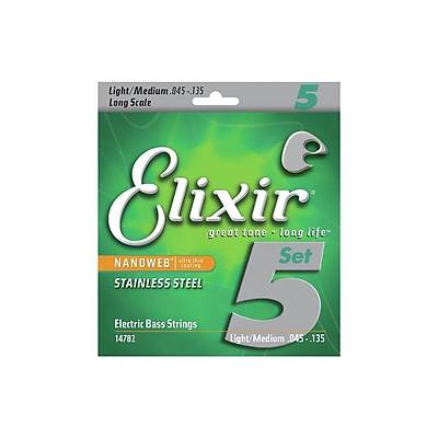 Elixir 14782 Stainless Steel Nanoweb Coated Light Medium 5 Telli Bas Gitar Teli (045-135)