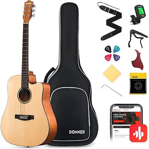 Donner DAD-140C Dreadnought Akustik Gitar Paketi (Natural)