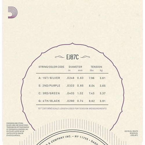 D'Addario EJ87C  CONCERT UKULELE TEL SETİ / PENA HEDİYELİ