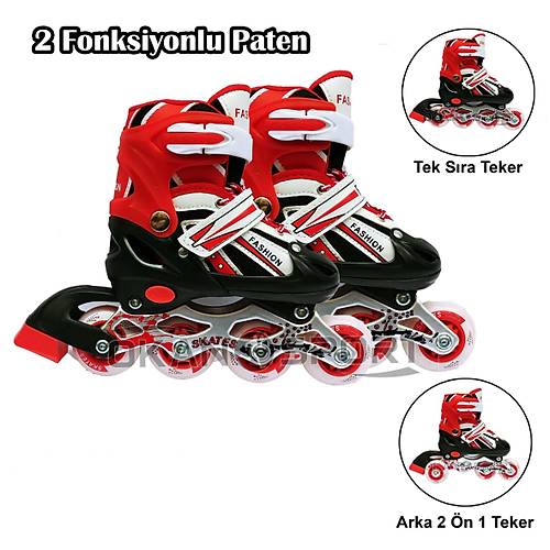 2 Fonksiyonlu ift Sra Ayarlanabilir ocuk Pateni Krmz